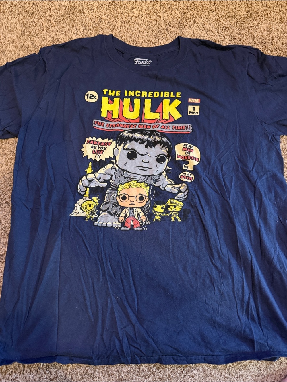 Funko Mens Navy Short Sleeve Tee with Yellow & Gray Hulk Graphic